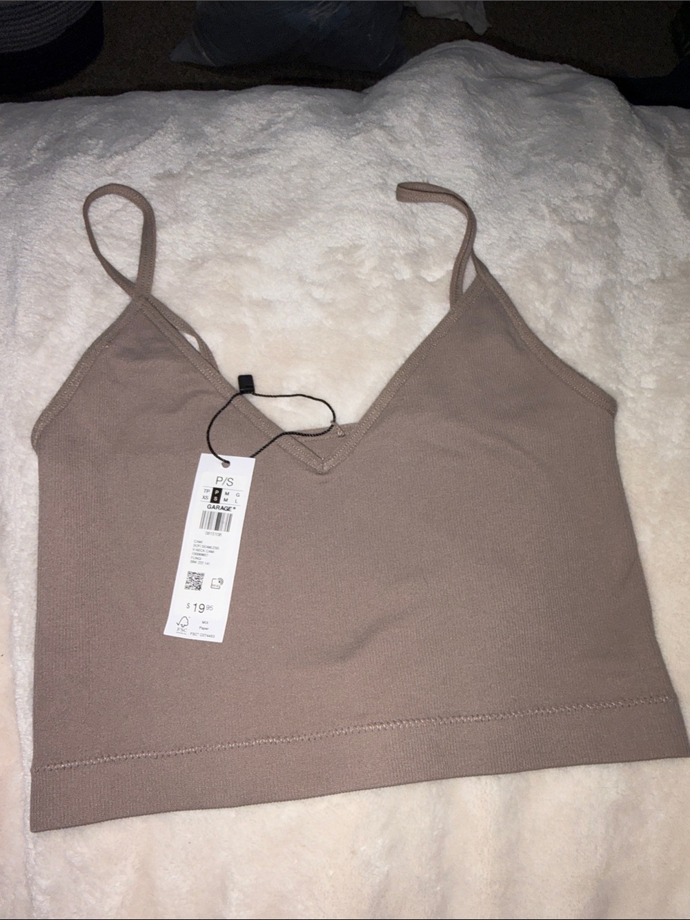 Garage V-Neck Crop Cami Tank Top - Taupe
